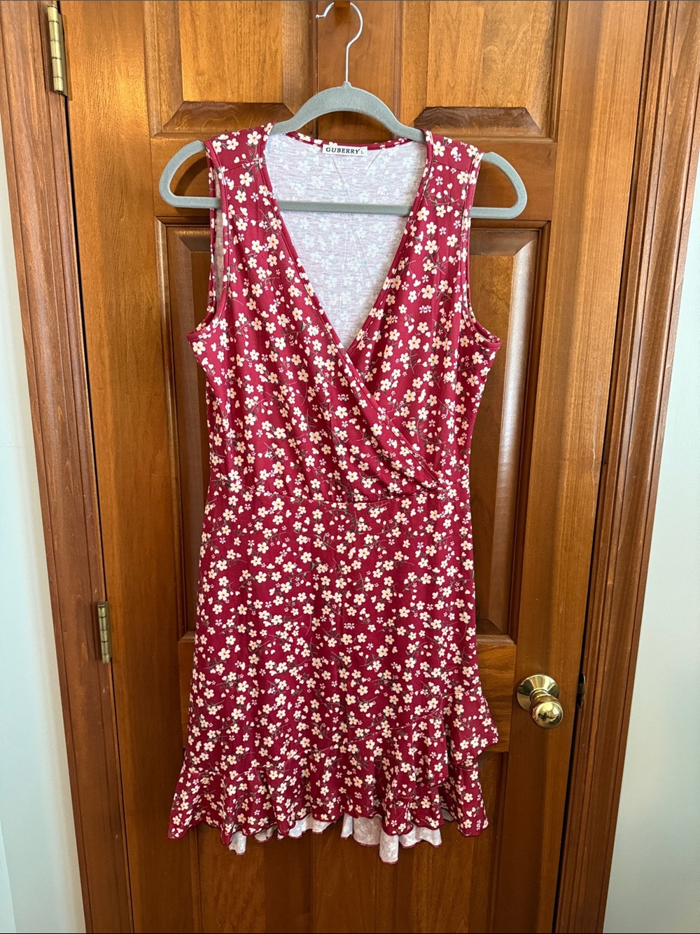 Red Floral V-Neck Mini Dress with Ruffle Hem